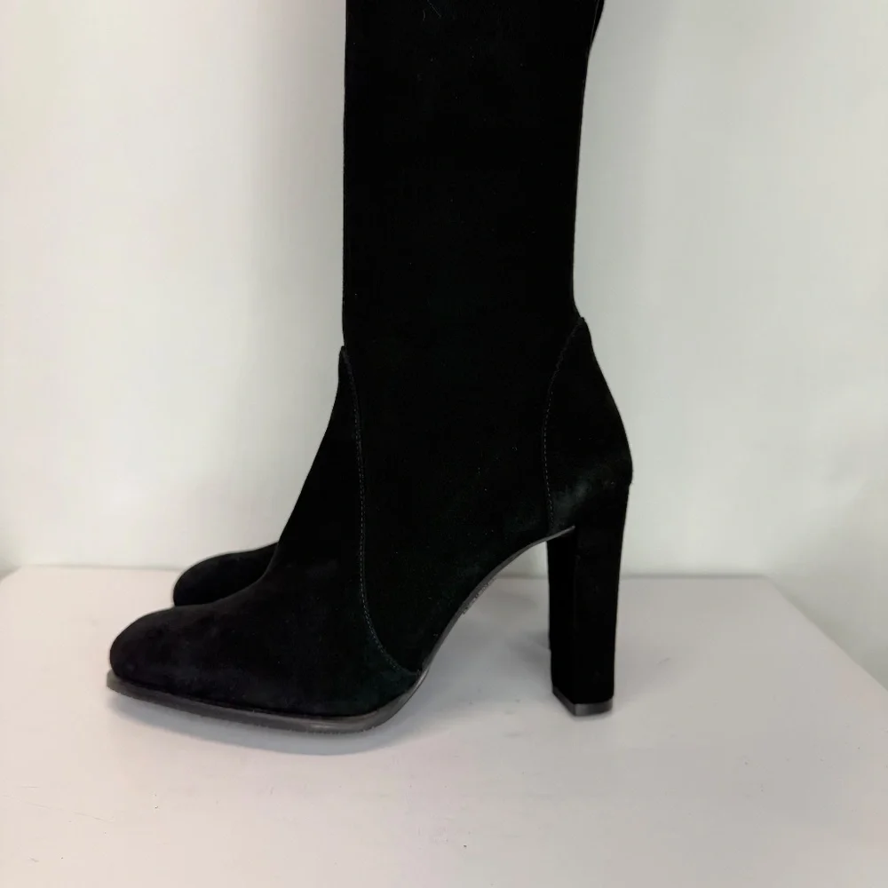 New Stuart Weitzman Highland Over The Knee Boot Black Suede Sz 9